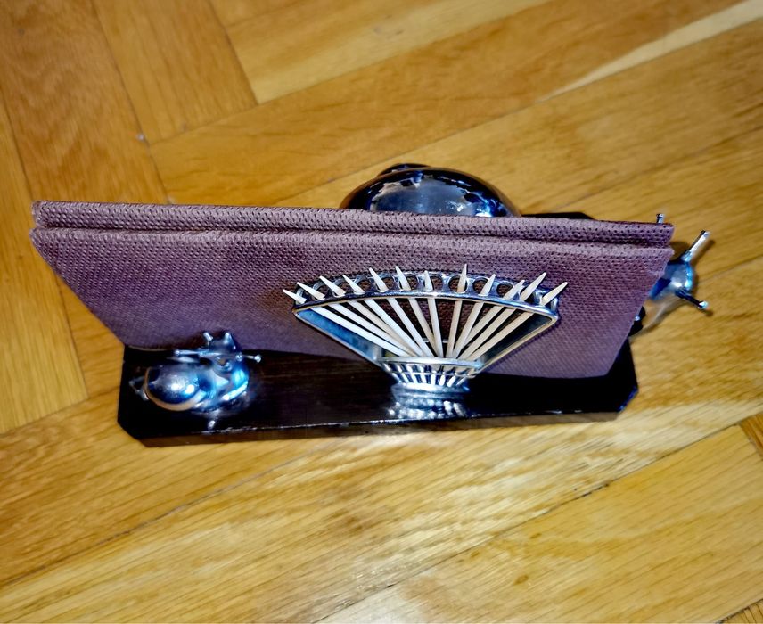 Антикварен арт деко хромиран метален държач поставка прибори за охлюви