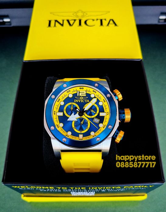 часовник INVICTA Sea Hunter Yellow 54 mm, Инвикта нов ръчен часовник