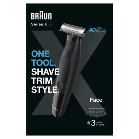 Aparat hibrid de barbierit si tuns barba Braun Series X XT3100 Wet&Dry, 3 piepteni, Negru - Braun