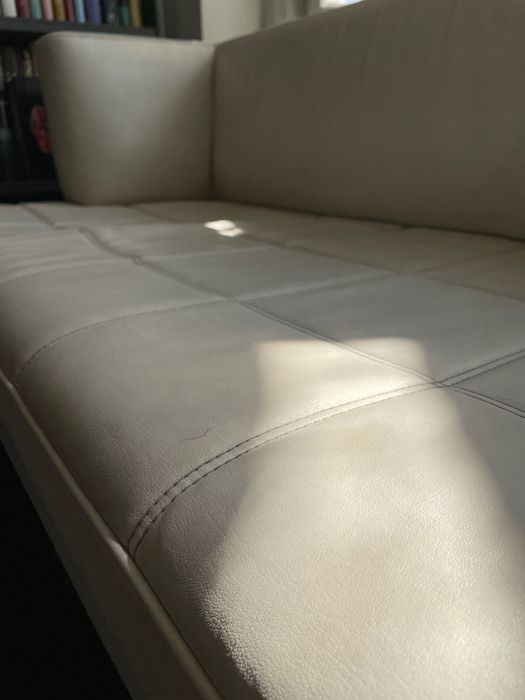 Дизайнерско кожено канапе, бяло, естествена кожа