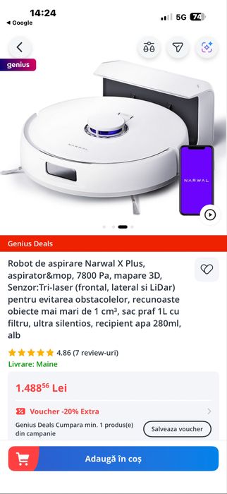 Aspirator Robot Narwal freo x plus. Nou