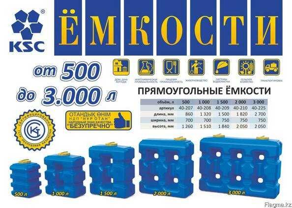 Ёмкость прямоугольная для воды, 500л