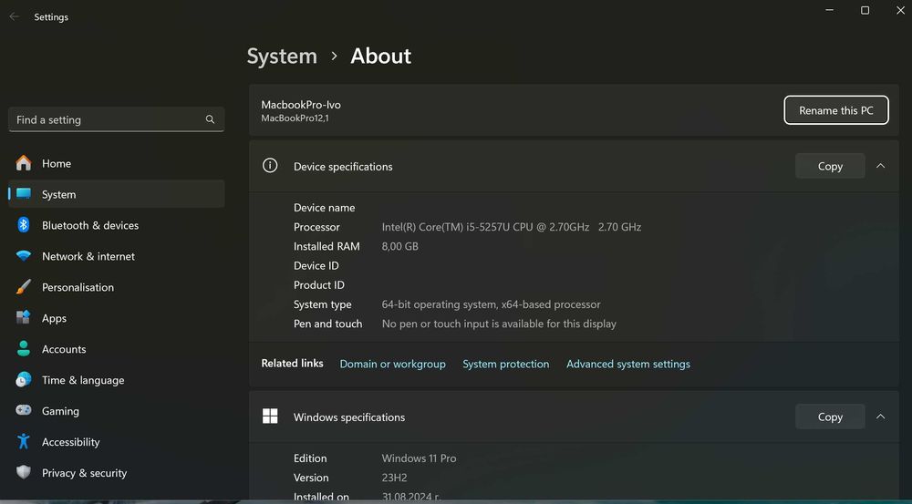 Продавам Macbook pro A1502 8gb памет 1 tb SSD