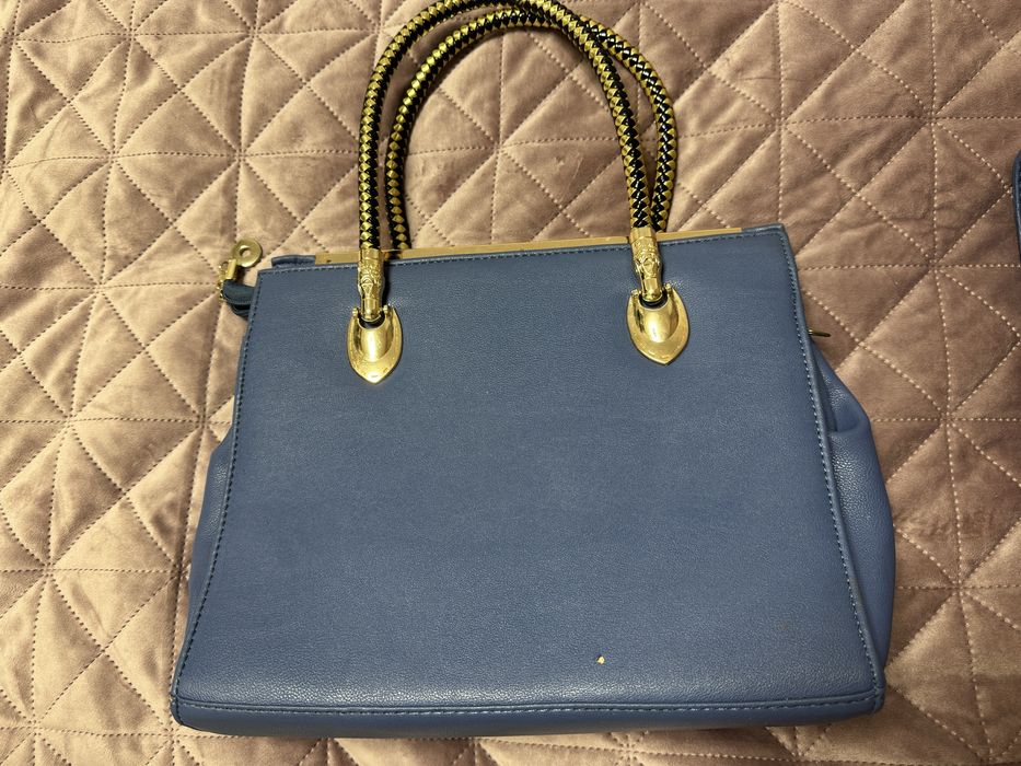 Geanta piele naturala albastra