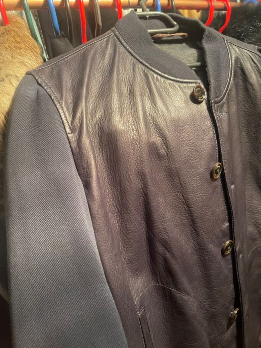 Geacă piele naturală cu textil