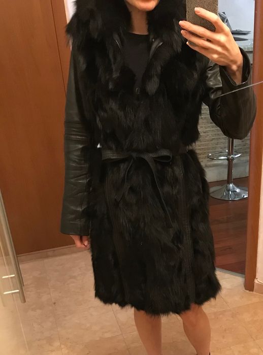 Черно кожено палто ROCKEDS