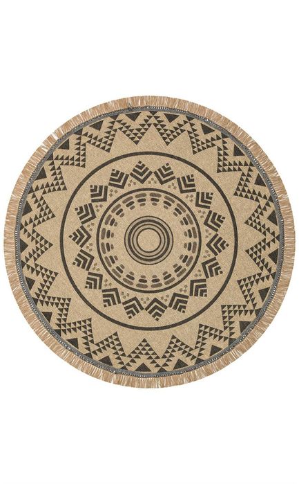 Кръгъл килим, противоплъзгащ, килими от юта и памук, килими с ресни