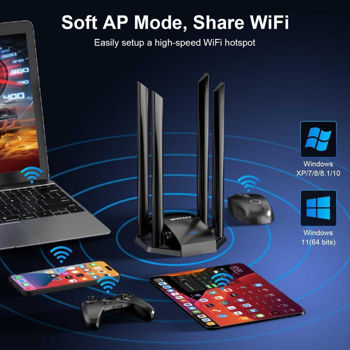 Adaptor WiFi USB NEWFAST AC1300 Mbps PC desktop NF-U329,2.4G/5G dongle