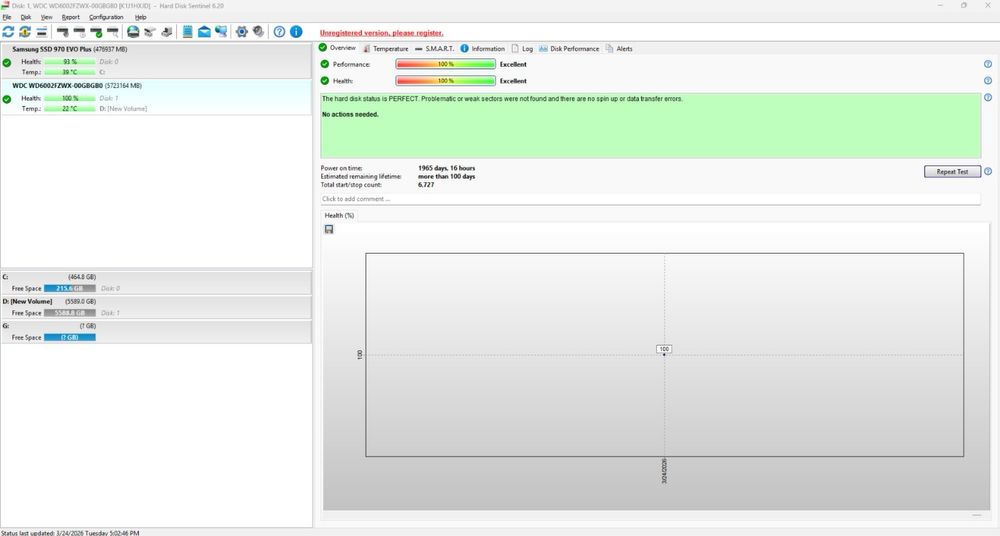 HDD WD Black 6TB 7200RPM  100% Health 128MB cache