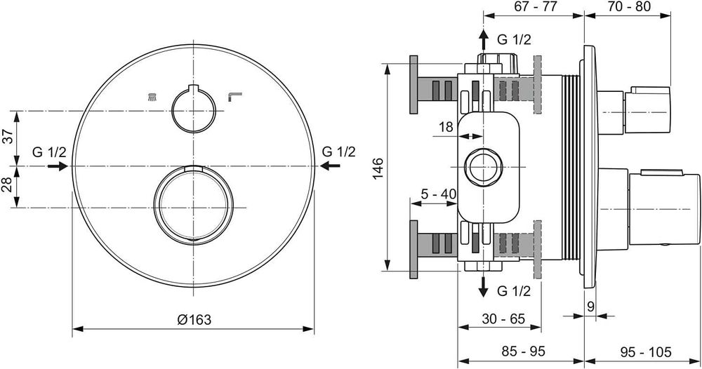 Baterie cada-dus Ideal Standard Ceratherm T100, REDUS de la 2600RON