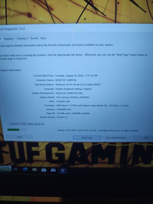 Vând laptop gaming Asus fuf ryzen 7, gtx 1660 6gb