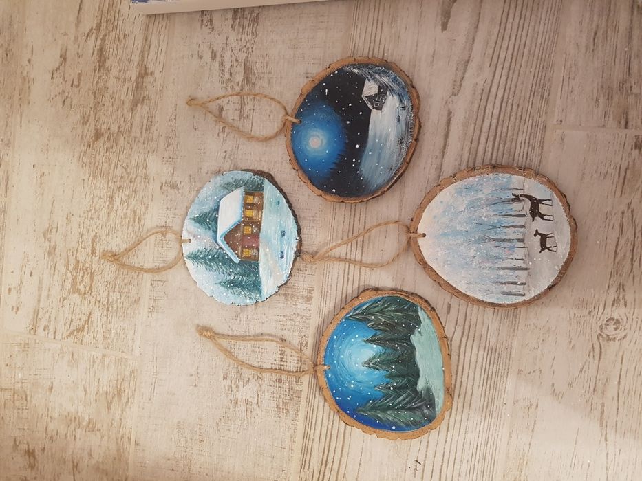 Handmade. Pictura pe lemn. Ornamente. Craciun. Suvenir.