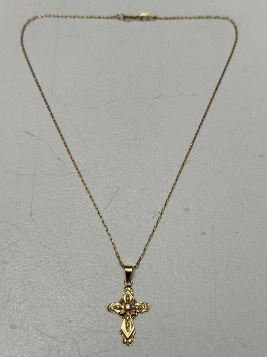 LANT scurt + PANDANTIV AUR 14K - Cruce mica - Grecia - Vintage - 3.5g.