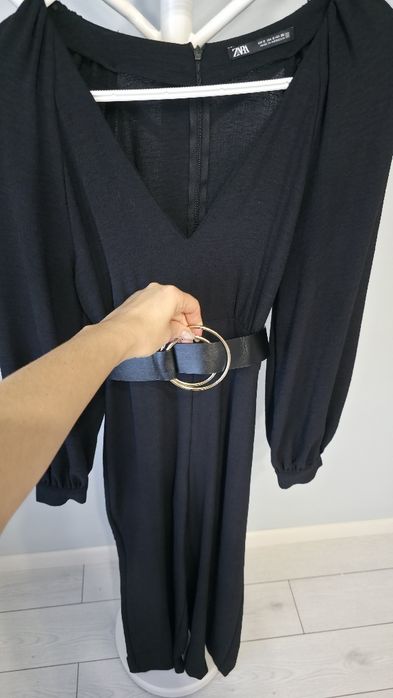 Salopeta neagră Zara, curea din piele ecologica, catarama aurie, S