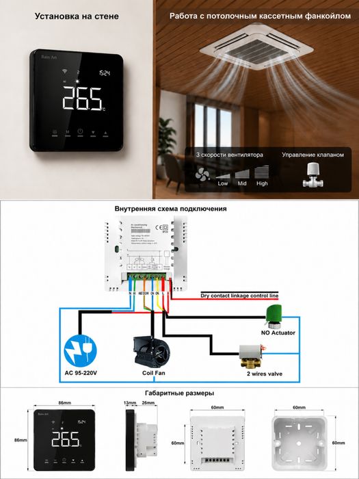 Комнатный термостат для 220v конвектора, Фанкойл