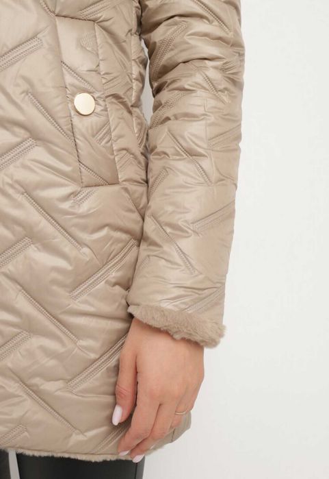 Geaca de iarna bej, parka, imblanita pe interior, marime S/36, NOU