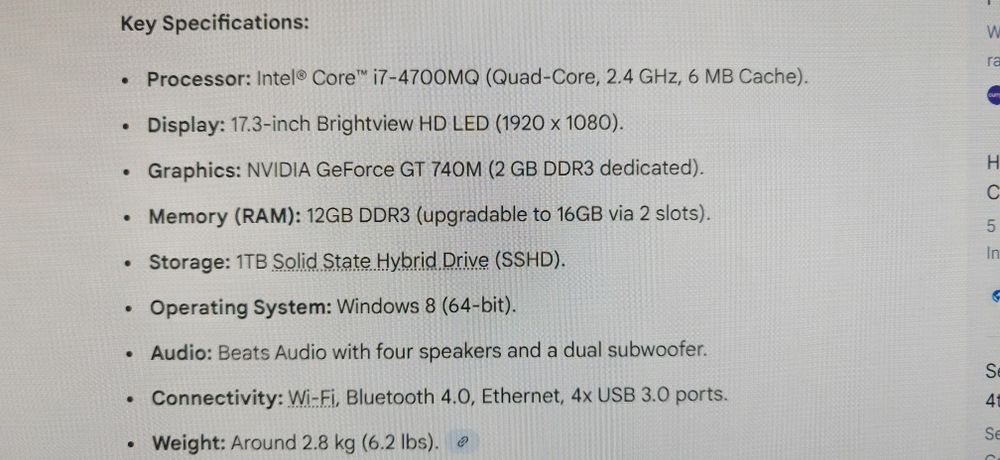 Laptop hp envy 17 inch 16g ram i7 4700 2.4ghz ssd 500gb+ssd 2tb.