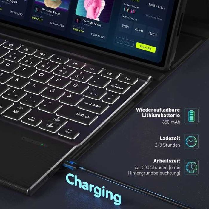 Husa cu tastatura Lenovo Tab P11 Gen 2, QWERTZ, iluminata