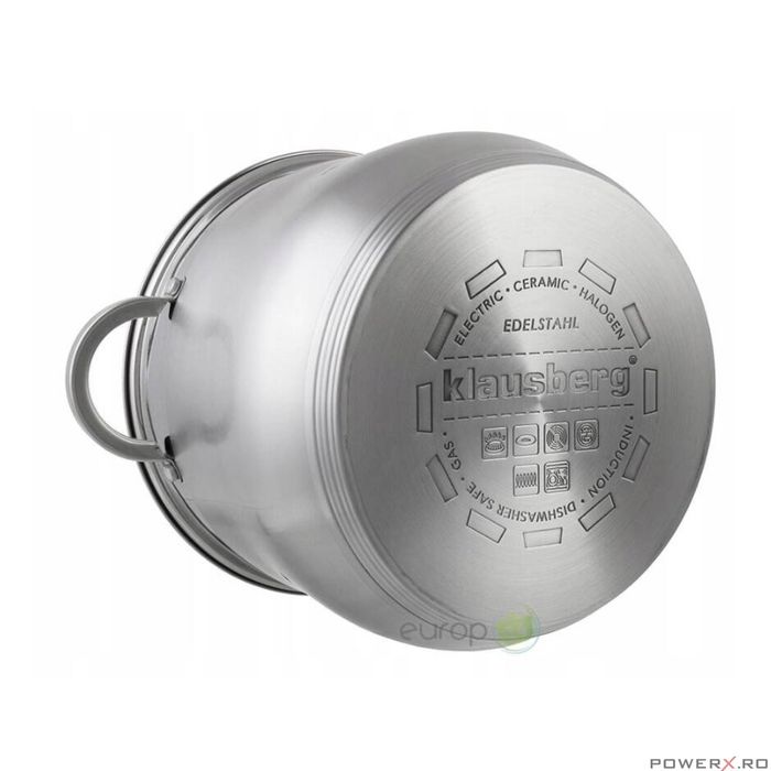 Oala din inox cu capac din sticla, 22cm,Fund termic multistrat, 7l