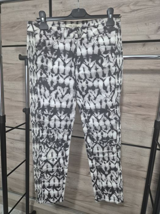 Blugi Isabel Marant pour H&M – imprimeu alb-negru, stil biker, mărimea 36