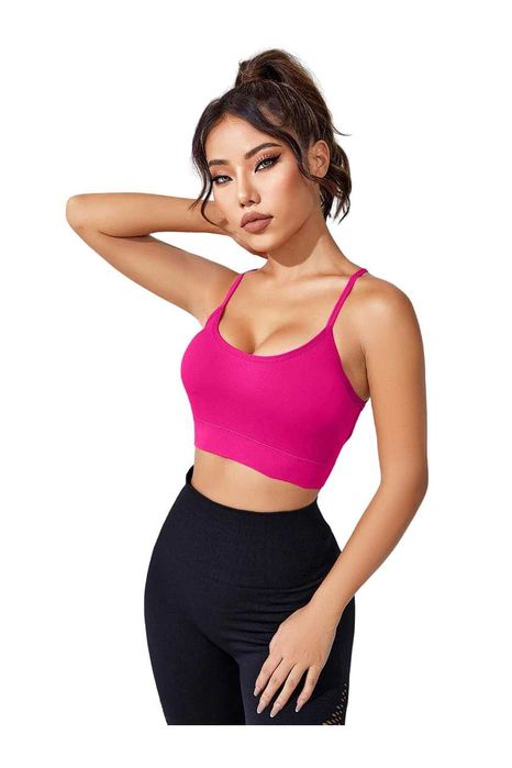 Bustiera Fitness Cu Bretele Incrucisate Spate Decupat Roz XS/S/M