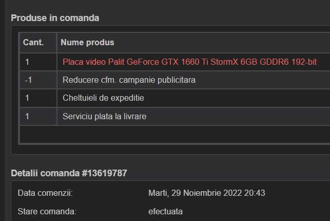 Vând Placa video Palit GeForce GTX 1660 Ti