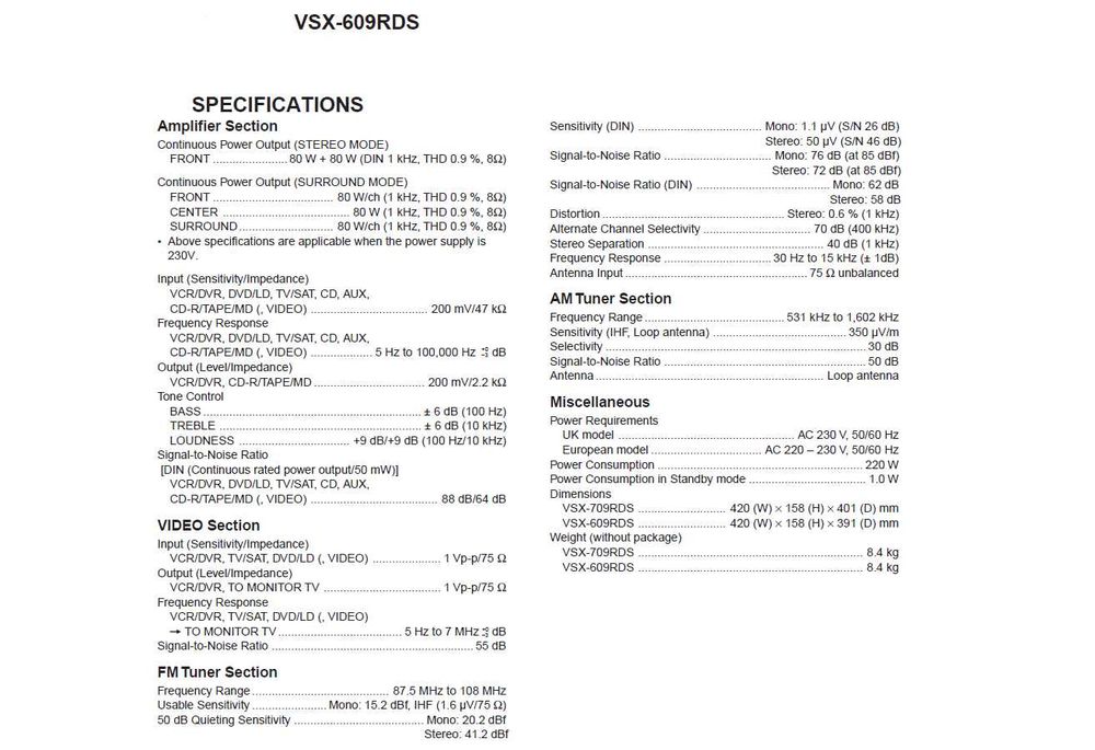 PIONEER VSX-609rds ресийвър, PIONEER VSX-609rds receiver