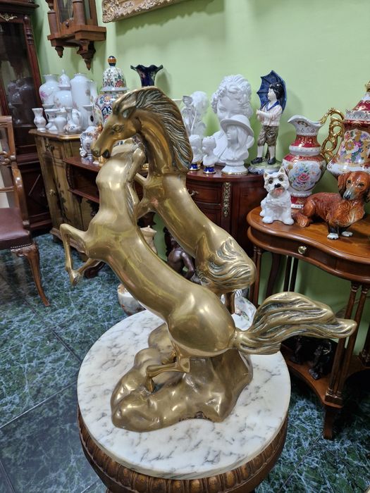 Уникална огромна антикварна английска бронзова фигура композиция