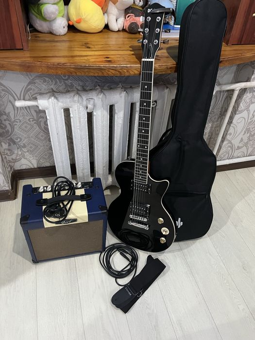 Электрогитара donner lp 124 black, комбоуселитель cort cm15r