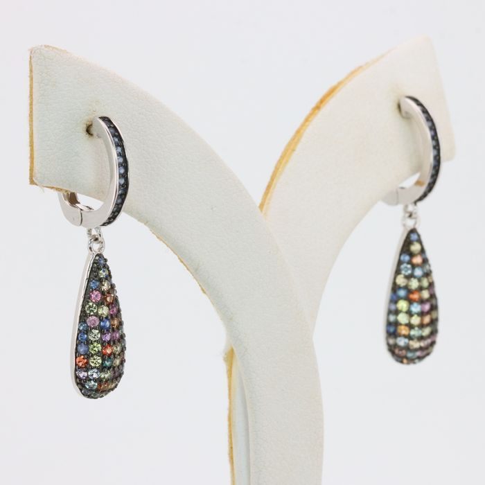 Сребърни обеци с натурални цветни не нагрявани Сапфири от Шри Ланка и сертификат