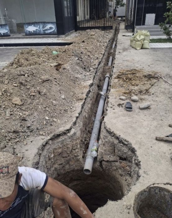 Канализатся яма ура ura qazish transhiya padval turba yotqizish