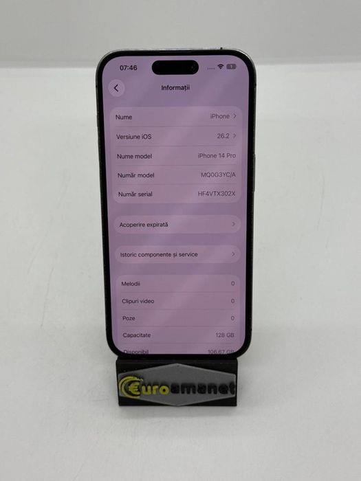 Telefon mobil Apple iPhone 14 Pro, 128GB, 5G, Deep Purple -A-