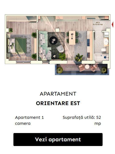 Apartament 1 camera, 37 mp, balcon, parcare subterana — fotografia 3