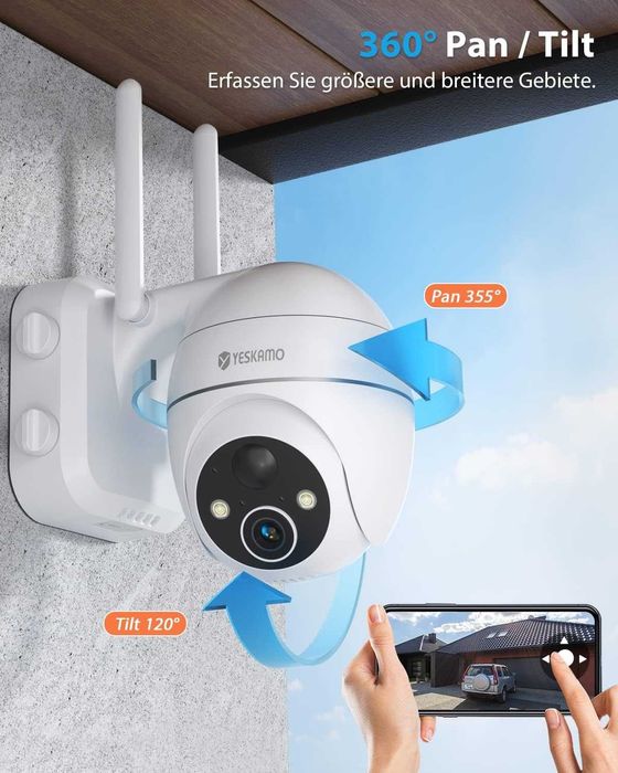 Camera solara Yeskamo 360° 2K ,CCTV,baterie reîncărcabilă,alb ,sigilat