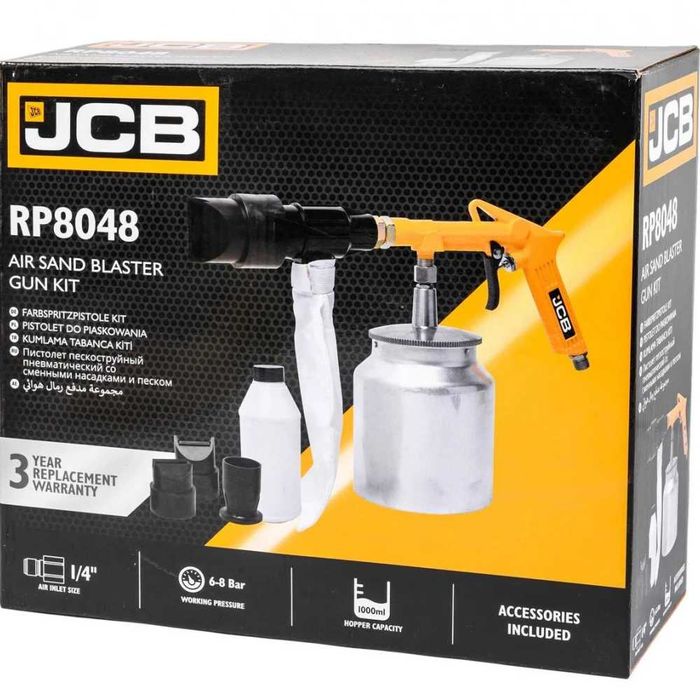 Пневматичен пясъкоструен пистолет - пясъкоструйка 1 литър с 4 дюзи JCB
