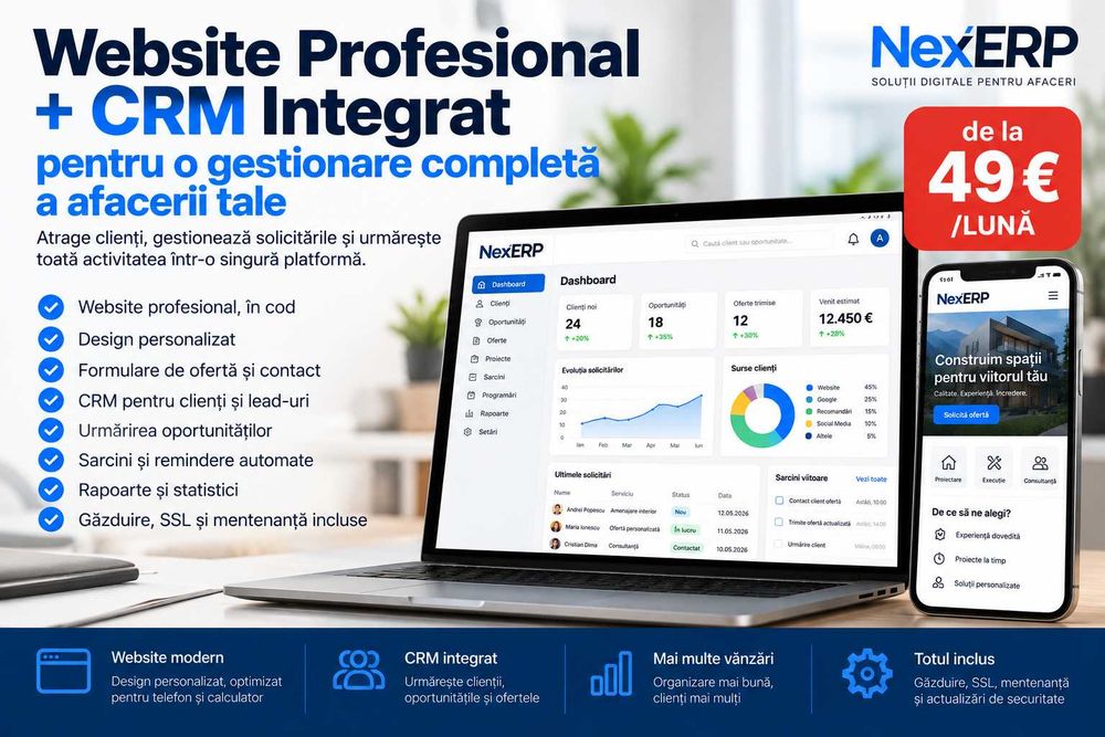 Website Profesional + CRM Integrat pentru Afaceri – de la 49 €/Lună