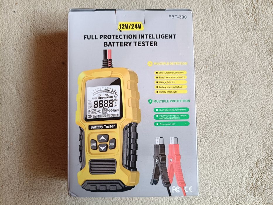 Foxsur FBT-300 - Tester / Analizor Baterie Auto 12 V / 24 V, rating 100-2000 CCA, capacitate 2-220 Ah - NOU / SIGILAT