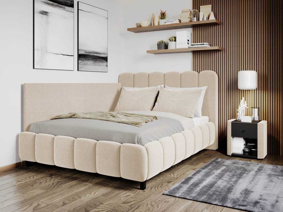 Pat Tapitat de colt Bari Crem Velluto 2 cu somiera fixa