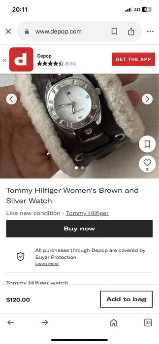 Кафяв часовник-гривна Tommy Hilfiger със седефен циферблат