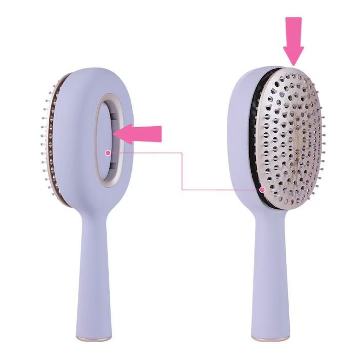 Четка за коса със самопочистващ се бутон Omnia, лилава