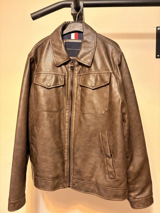 Tommy Hilfiger Faux Leather Trucker Jacket Brown,