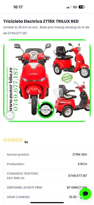 Vand tricicleta electrica ZT15k Trilux Red