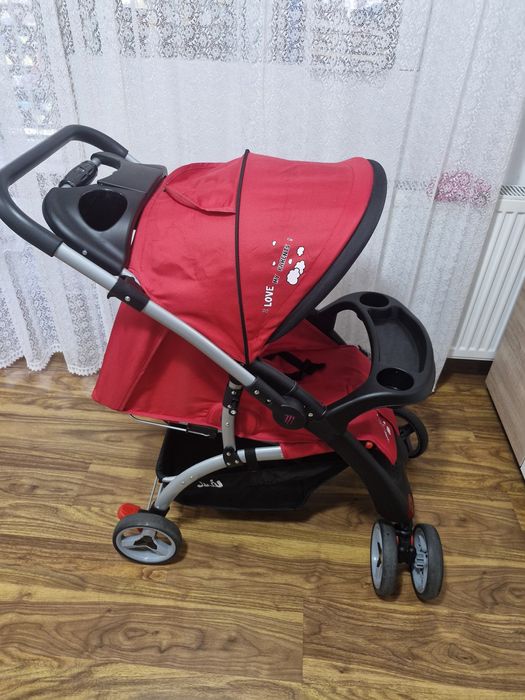 Carucior cu maner reversibil Juju, I Love My Parents, Rosu
