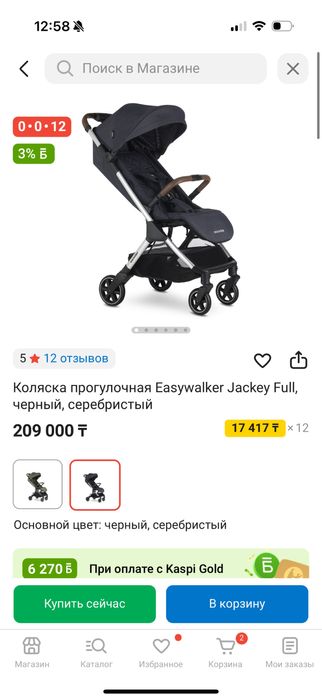 Коляска прогулочная Easywalker Jackey Full, черный, серебристый