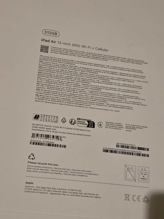 Apple iPad Air 13, M3, 512GB, Wi-Fi + Cellular, Space Grey , Sigilata