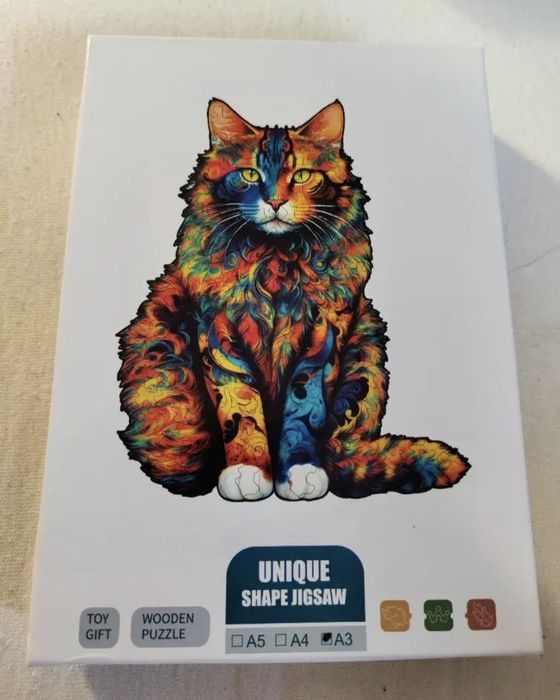 Красив дървен пъзел с котка. Голям размер.