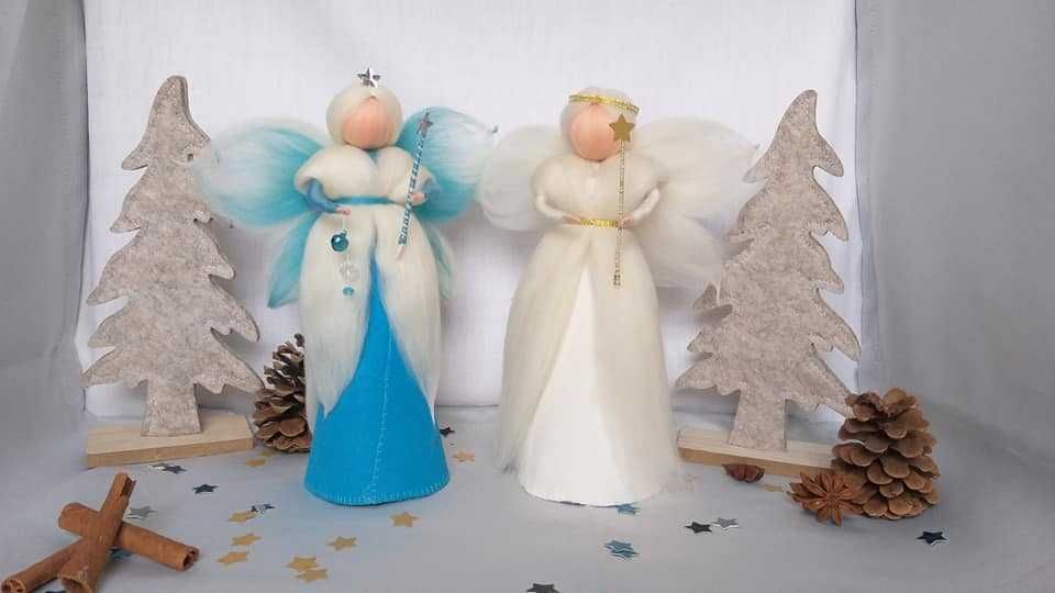 Zână pentru vârful bradului, lână merinos, 30 cm.