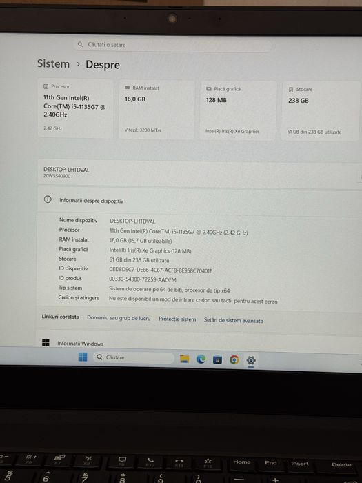 Lenovo thinpad T15 Gen.2 i5-1135G7/Ram 16Gb/ssd 256Gb Windows 11 Pro cu licenta