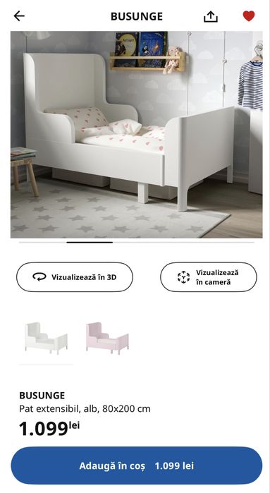 Pat Ikea BUSUNGE pentru copii 80x200 AJUSTABIL + saltea Jysk
