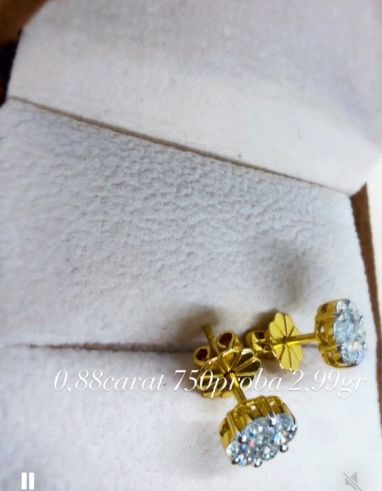 Элегантный серги с брилянтами 0,88сарат золото 2,99гр 750проба